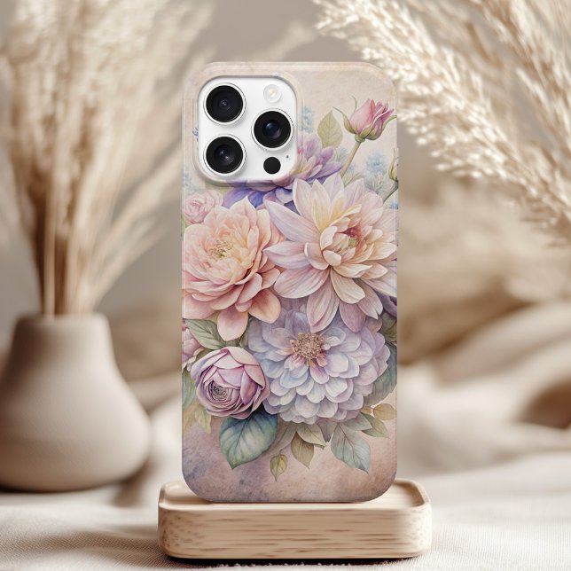 Pastel Floral Phone Case - Hexe's Garden Dreams (Pastel Floral Phone Case - Witch’s Garden Dreams on a table with neutral boho decor)