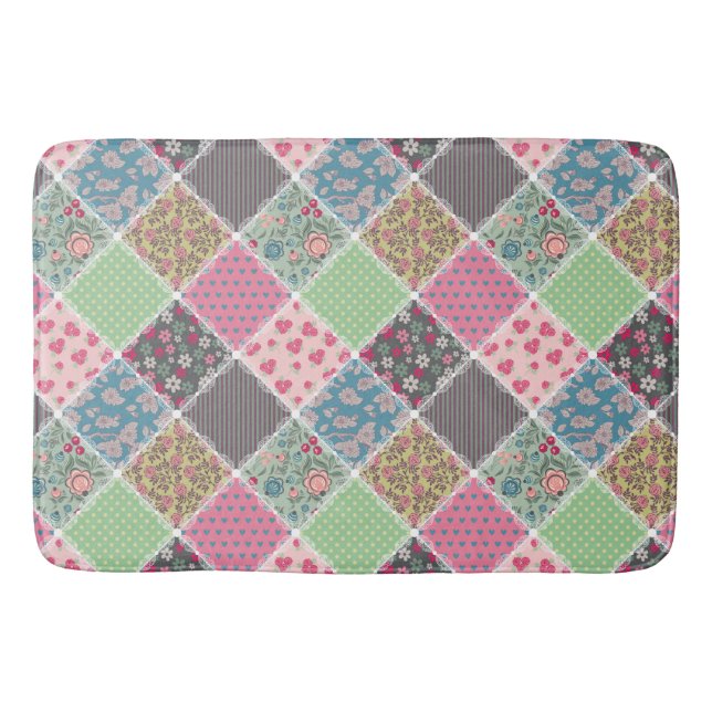Pastel Floral Quilt Square Badematte (Vorderseite)