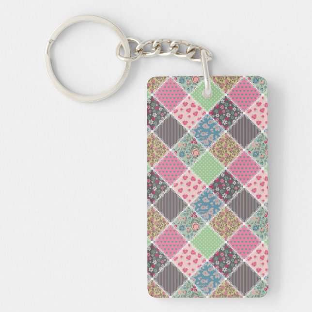 Pastel Floral Quilt Square Schlüsselanhänger (Vorderseite)
