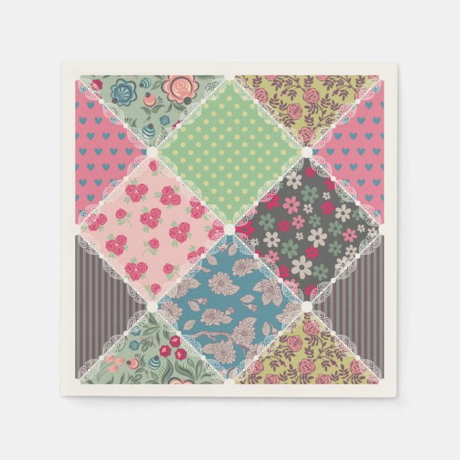 Pastel Floral Quilt Square Serviette (Vorderseite)