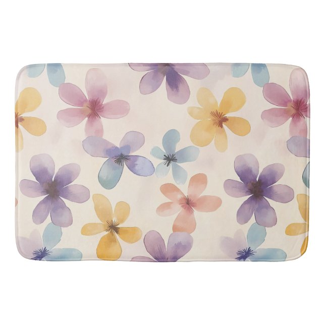 Pastel Floral Retro Hippie Blume Badematte (Vorderseite)