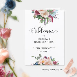 Pastel Floral Rose Gold Quinceañera Faltprogramm
