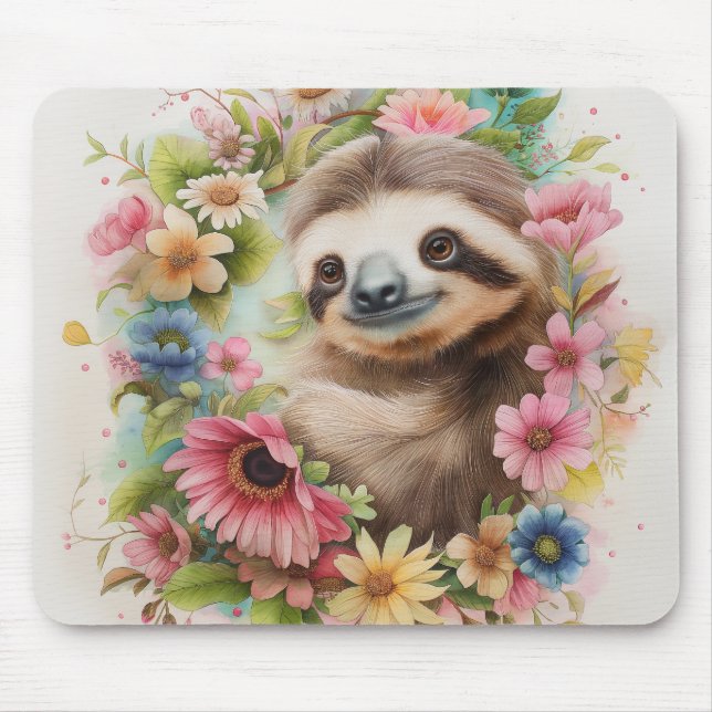 Pastel Floral Sloth Mouse Pad Mousepad (Vorne)