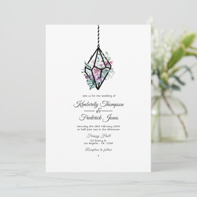 Pastel Floral Terrarium Garden Wedding Einladung (Stehend Vorderseite)