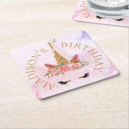 Pastel Floral Unicorn Geburtstagsparty Rechteckiger Pappuntersetzer