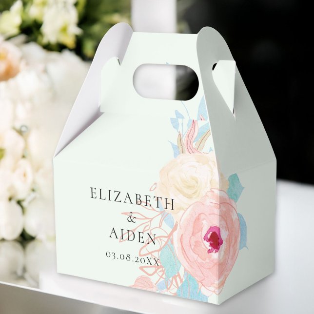 Pastel Floral Watercolor Hochzeit Geschenkschachtel (Personalized Pastel Floral Watercolor Wedding Favor Boxes with your Name & Date.)