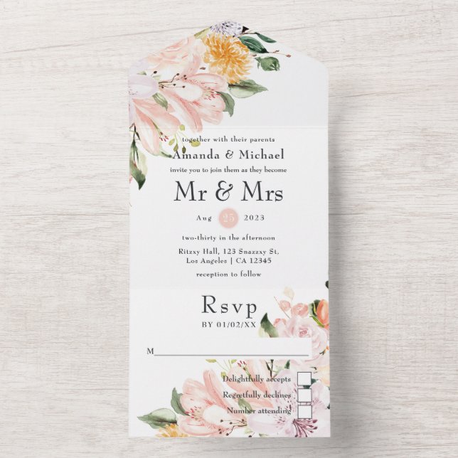 Pastel Floral Wedding All In One Einladung (Innen Boden)