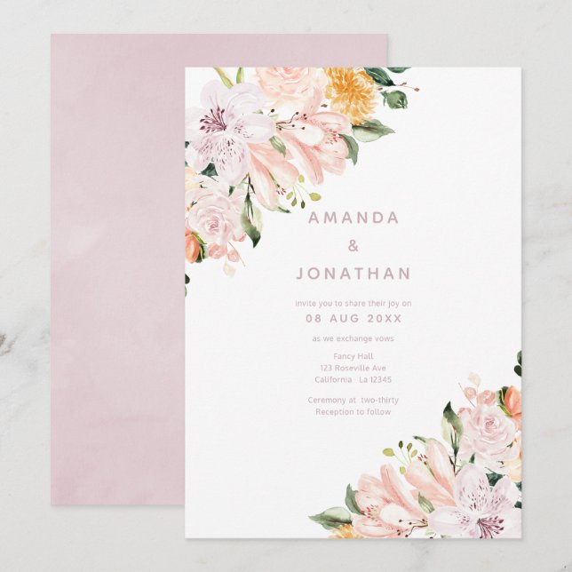 Pastel Floral Wedding Einladung (Vorne/Hinten)