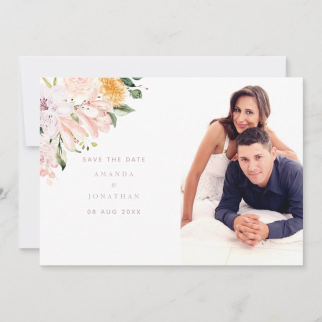 Pastel Floral Wedding Foto Save The Date (Vorderseite)