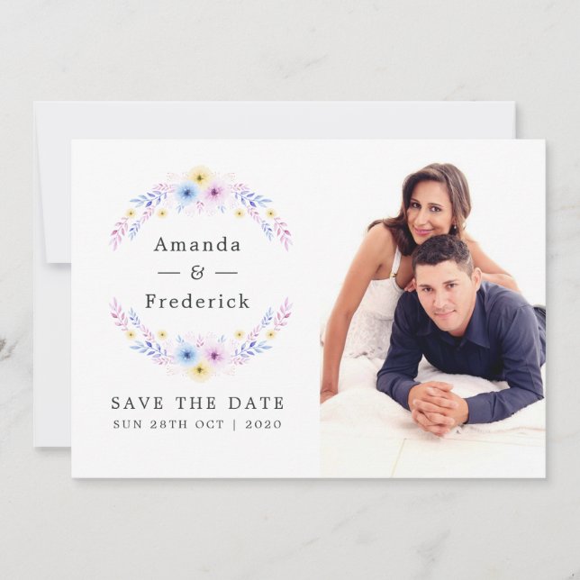 Pastel Floral Wedding Foto Save The Date (Vorderseite)