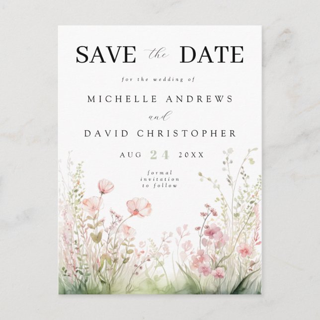 Pastel floral Wedding Save the Date Postcard Einladungspostkarte (Vorderseite)