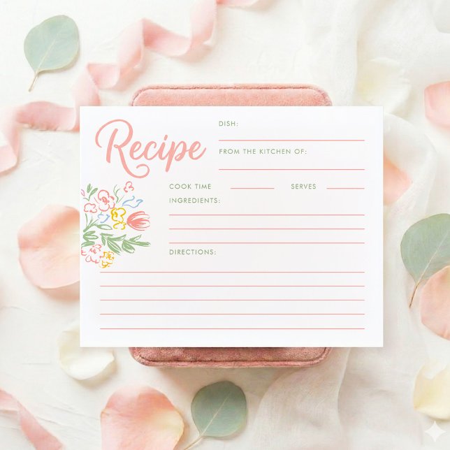 Pastel Floral Whimsical Bridal Shower Recipe Card (Pastel Flowers Whimsical Fresh Off The Market Recipe Cards)