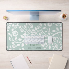 Pastel Floral Wirbel Vorlage Elegantes Weiß Grün Schreibtischunterlage