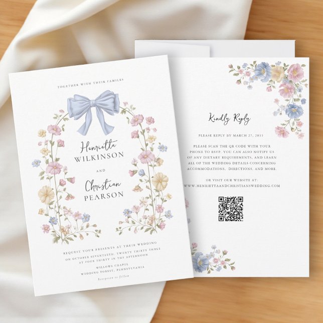 Pastel Floral Wreath QR Code Wedding Website  Einladung (Von Creator hochgeladen)