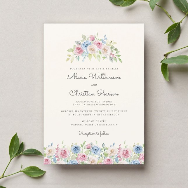 Pastel Floral Wreath Wedding Invitation (Créateur téléchargé)
