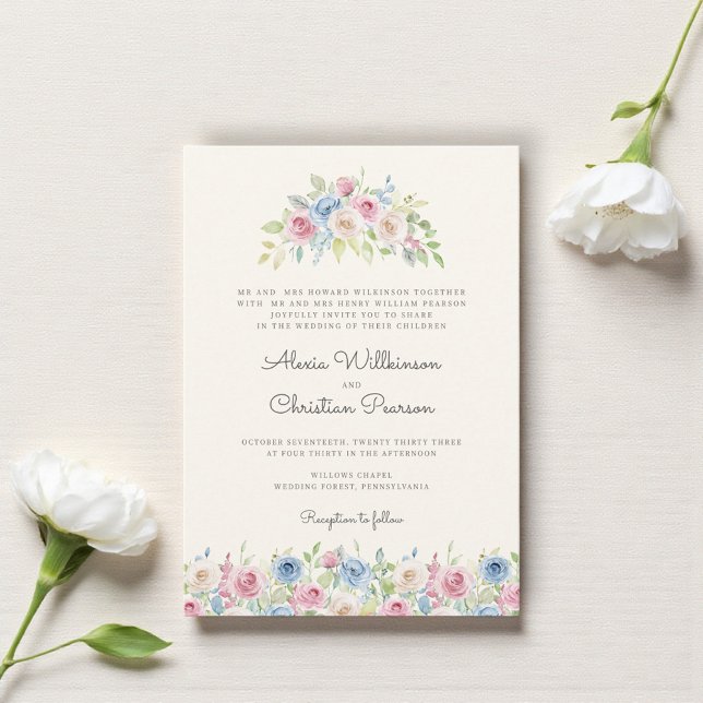 Pastel Floral Wreath Wedding Invitation (Créateur téléchargé)