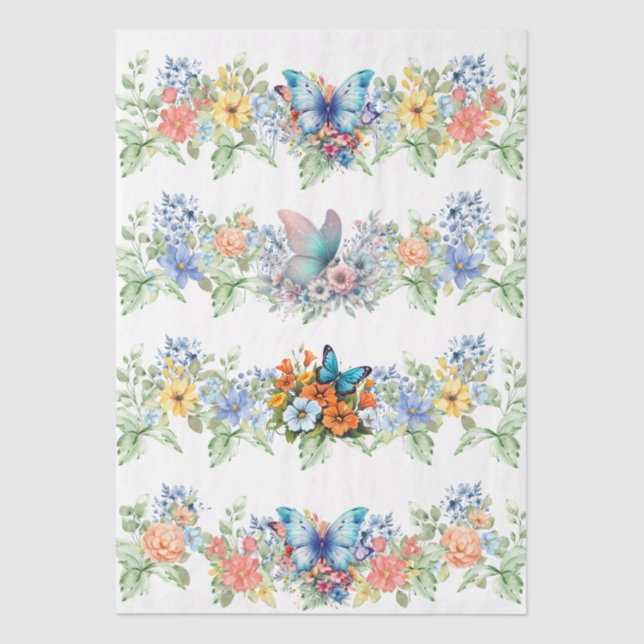 Pastel Florals & Butterflies Decoupage Paper Seidenpapier (Vorderseite)