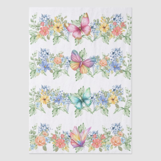 Pastel Florals & Butterflies Decoupage Paper Seidenpapier (Vorderseite)