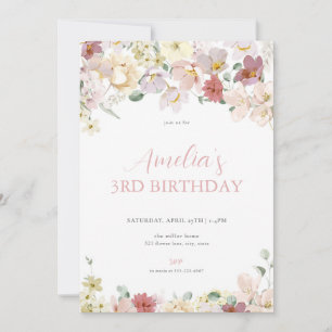 Pastel Flower Girl Floral Anniversaire Invitation