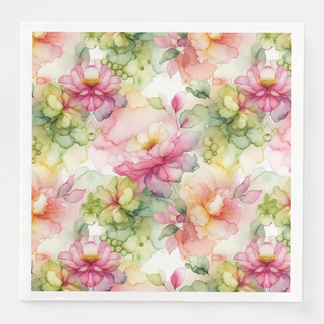 Pastel Flowers Alcohol Ink Illustration  Serviette (Vorderseite)