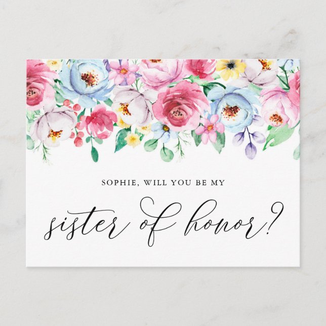 Pastel Flowers Serez-vous ma carte Soeur d'honneur (Devant)