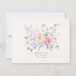 Pastel Flowers Watercolor Wedding Thank You Card Einladung
