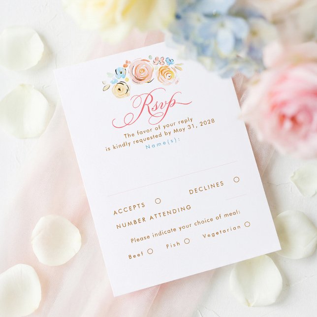 Pastel Flowers Whimsical Elegant Wedding RSVP Card Karte (Whimsical Pastel Floral Wedding Rsvp)