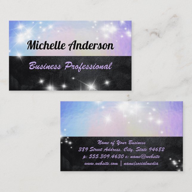 Pastel Foil | Schwarze Textur | Sparkle Visitenkarte (Vorne/Hinten)