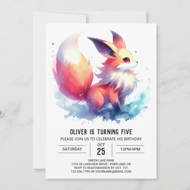 Pastel Fox Birthday Einladung (Vorderseite)