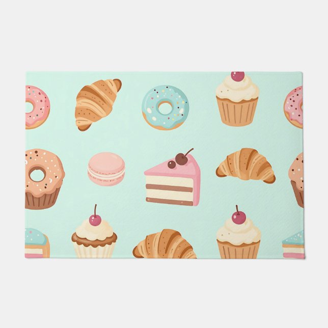 Pastel French Pastries Cute Dessert Pattern Fußmatte (Vorderseite)
