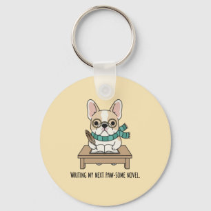 Pastel Frenchie schreibt Roman Brille Hund Design Schlüsselanhänger