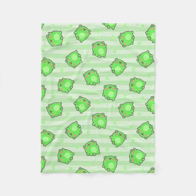 Pastel Frog Baby Blanket - Kawaii Grüne Streifen Fleecedecke (Vorderseite)