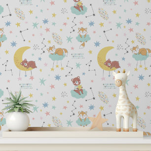 Pastel-Fuchs-Bären-Kinderzimmer-Peel-and-Stick-Tap Tapete