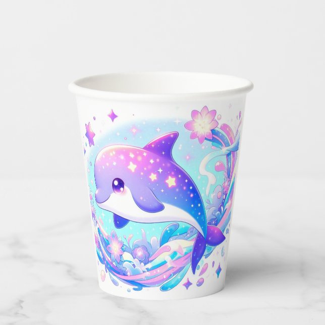 Pastel Fun Dolphin Babydusche Pappbecher (Vorderseite)