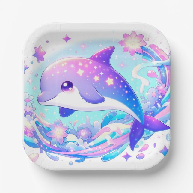 Pastel Fun Dolphin Babydusche Pappteller (Vorderseite)