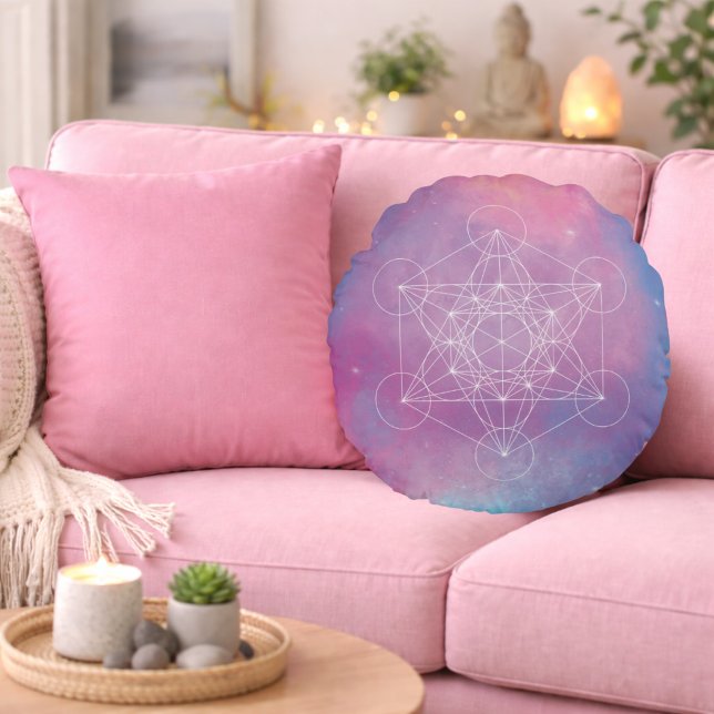 Pastel Galaxy Metatron’s Cube Sacred Geometry Rundes Kissen (Von Creator hochgeladen)