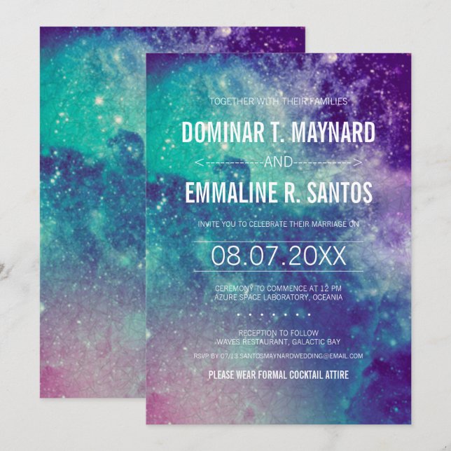 Pastel Galaxy Wedding Invites Einladung (Vorne/Hinten)