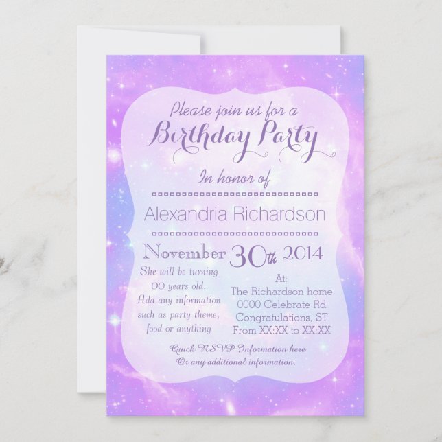 Pastel Galaxy Weltraum Geburtstag Einladung (Vorderseite)