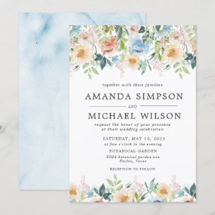Pastel Garden Floral Élégant Mariage Invitations