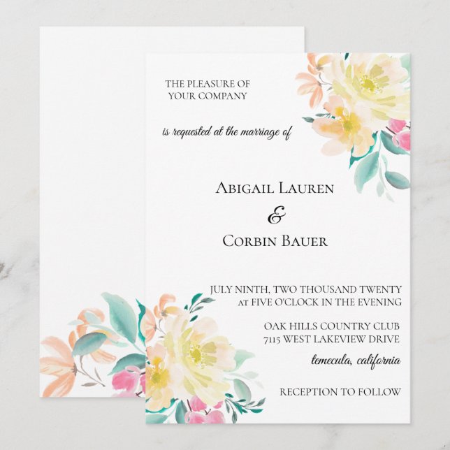 Pastel Garden Floral Faire-part de mariage (Devant / Derrière)