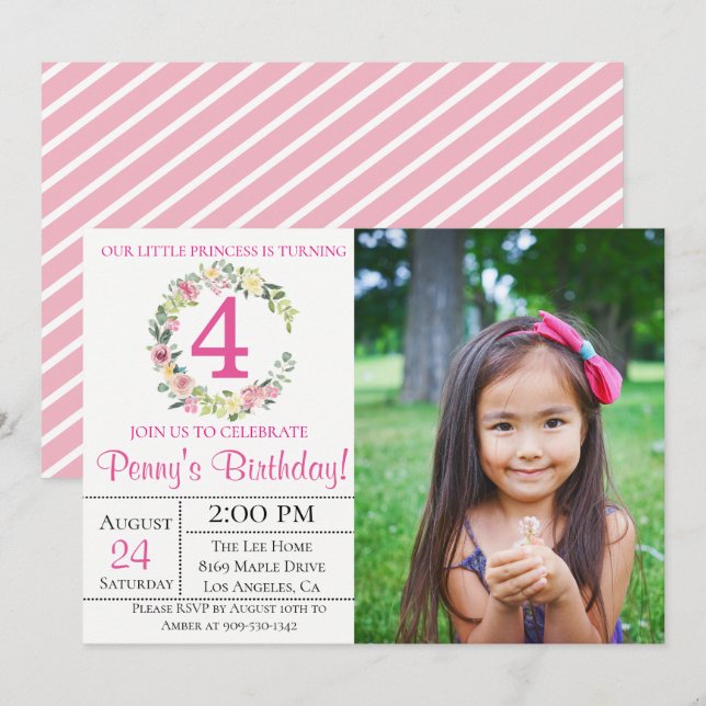 Pastel Garden Floral Photo Anniversaire Invitation (Devant / Derrière)