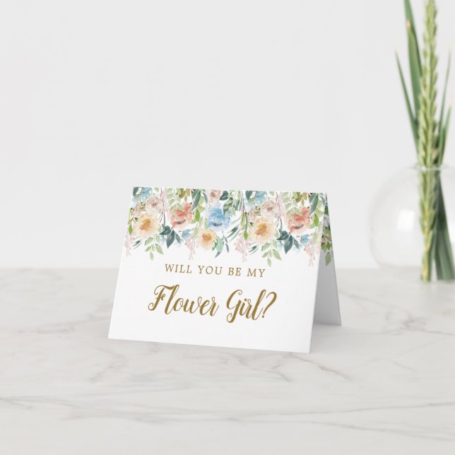 Pastel Garden Floral werden Sie mein Blumenmädchen Einladung (Vorderseite)
