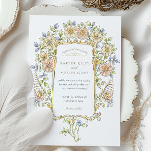 Pastel Garden Frame Rokoko Wedding Einladung
