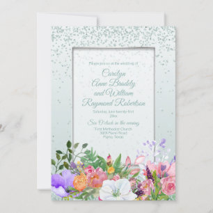 Pastel Garden Glittery Mint Wedding Einladung