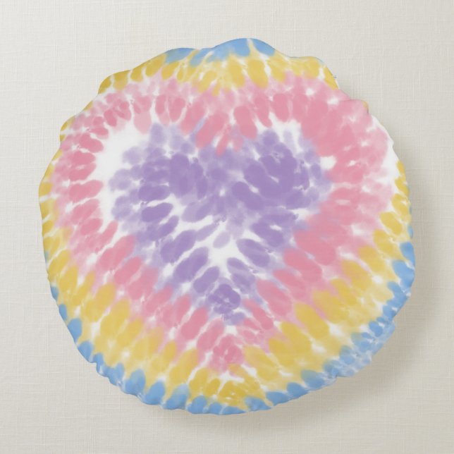 Pastel Gefärbte Krawatte Herz Rundes Kissen (Rückseite)