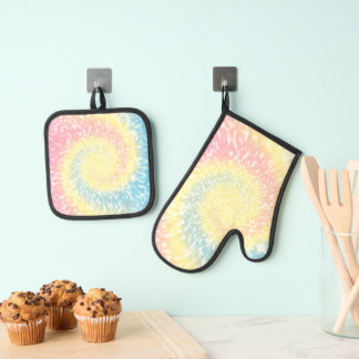 Pastel-Gefärbte Krawatte Hippy Swirl Ofenhandschuh & Topflappen-Set