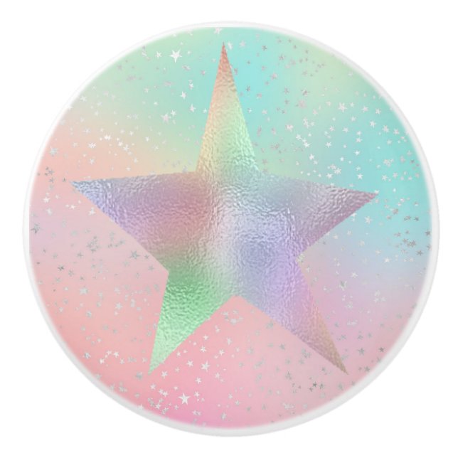 Pastel gefärbte Krawatte holografischer Stern nied Keramikknauf (Vorderseite)