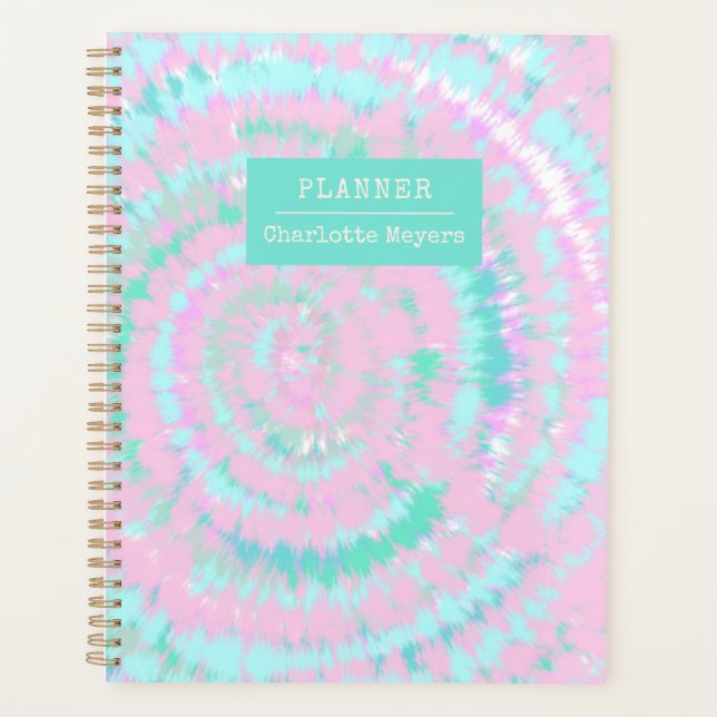 Pastel Gefärbte Krawatte Muster Pink Aqua Minze Pe Planer (Vorderseite)
