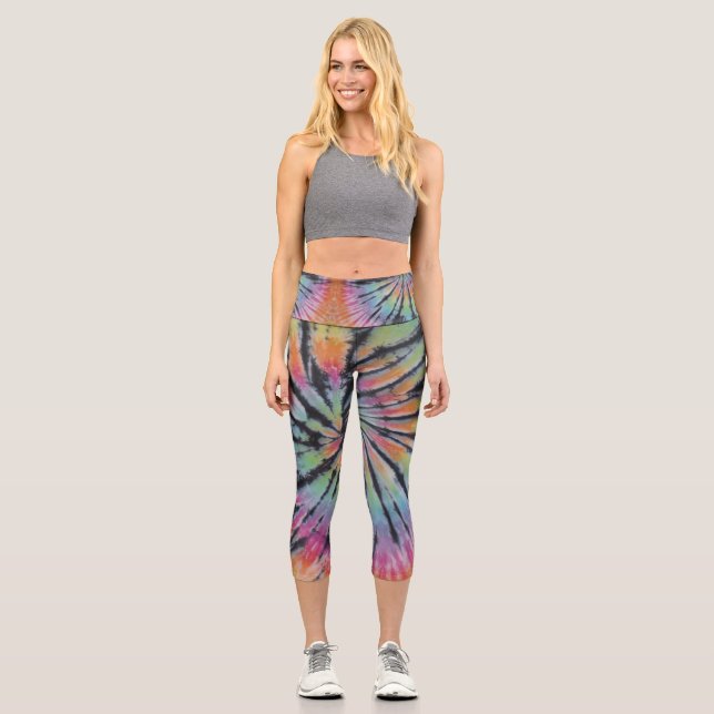 Pastel Gefärbte Krawatte Swirl Capri Leggings (Vorderseite)
