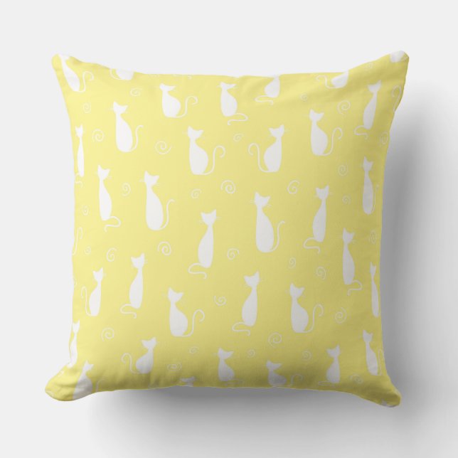 PASTEL GELB MIT WEISSEN CAT-SILHOUETTEN KISSEN (Vorderseite)